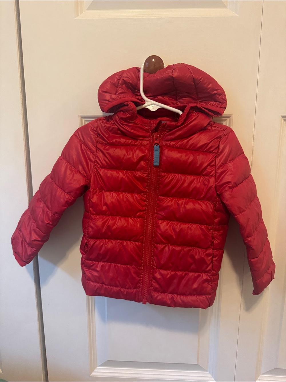 Primary Kids Red Hooded Puffer Jacket